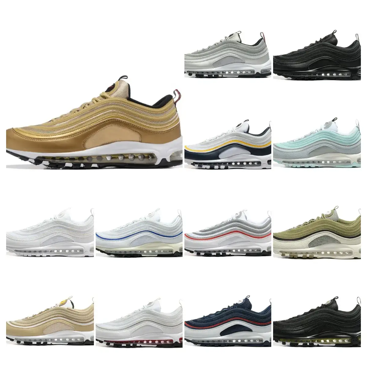 Foreign Trade Putian Airmax97 Bullet Air Cushion Running Sneakers Silver Bullet 3m Reflective Fashion Men's Casual Shoes