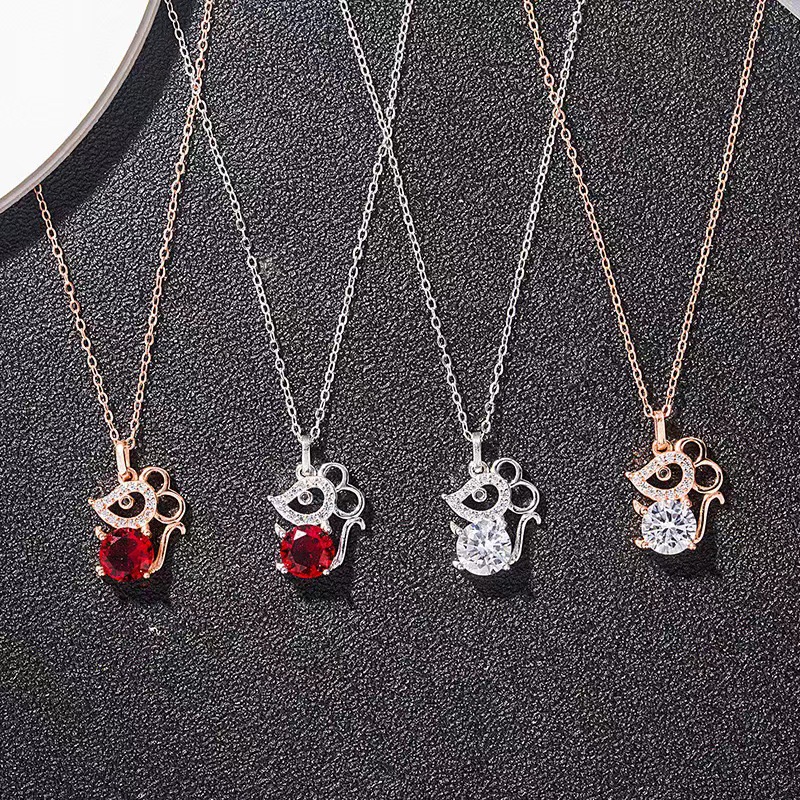 New Korean Style Mori Style Cute Drill Mouse Necklace Women's Birthday Year Zodiac Lucky Mouse Pendant Collarbone Necklace