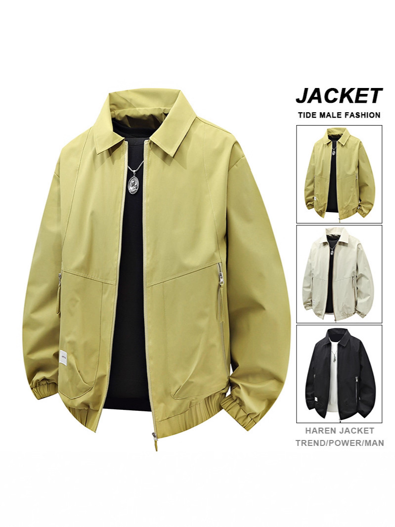 Spring and Autumn New Men's Jacket Oversized Loose Trendy Turn-Down Collar Coat Versatile Fashion Casual Trench Coat
