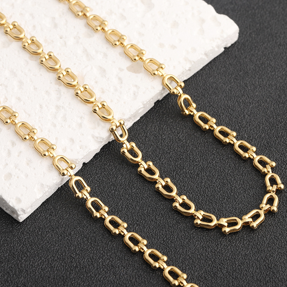 New 5mm Stainless Steel U-Shaped Horseshoe Chain, Color-Preserving Electroplated Gold Handmade Chain Necklace Jewelry Accessories Materials
