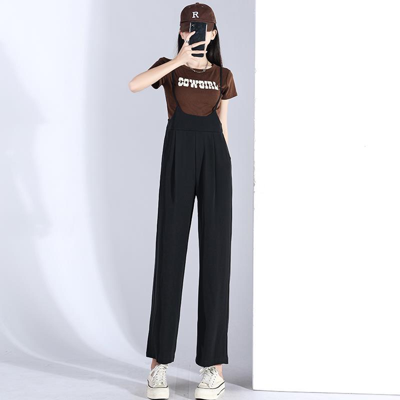 Real Shot Black Wide-leg Suit Suspender Pants Women's Summer 2023 New Style Small One-piece Sling Casual Pants