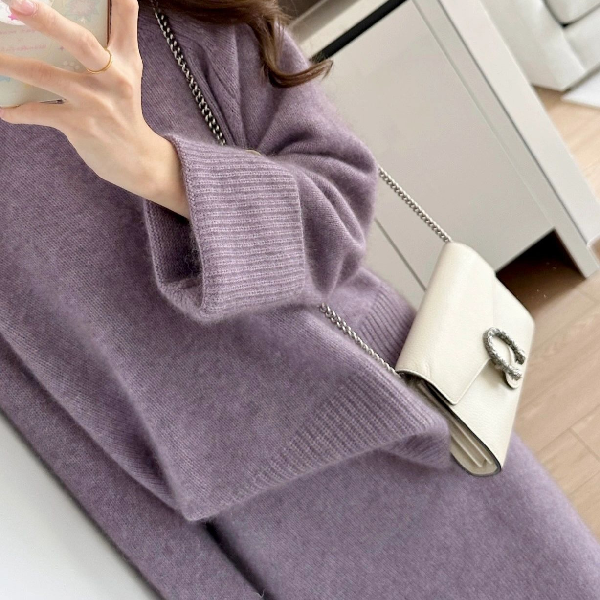 Kaning Fashion Sweater Knitted Skirt Two-Piece Set 2026 Autumn New Purple Pullover Sweater Knitted Suit for Women