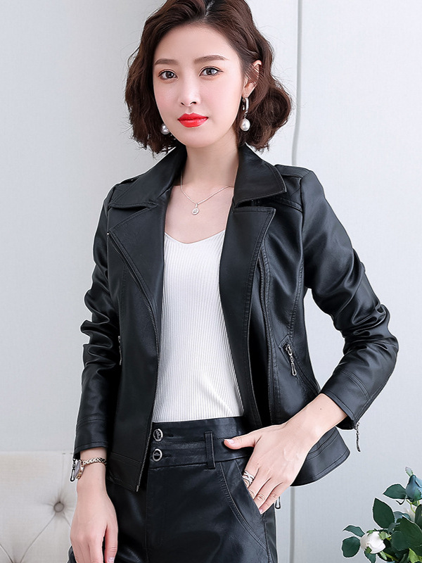 Black Leather Short Jacket for Women, 2026 Spring and Autumn New Style, High-End Slim-Fit Biker Jacket for Petite Figures, Early Autumn