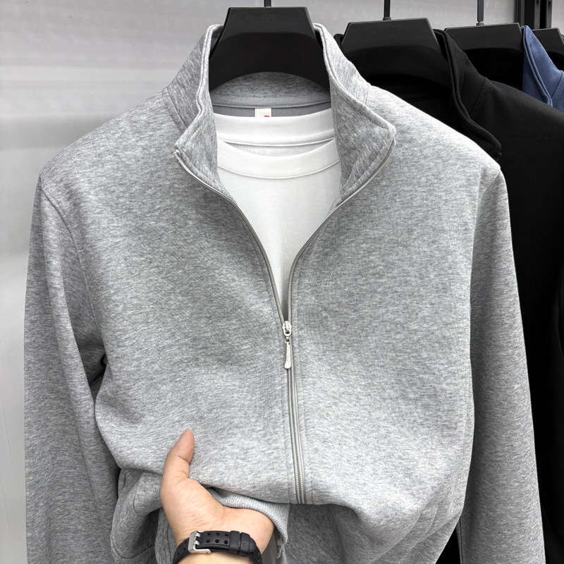 High-Quality Men's Long-Sleeved Cotton Zipper Jacket Sweatshirt Coat for Spring and Autumn, Suitable for Young and Middle-Aged Men