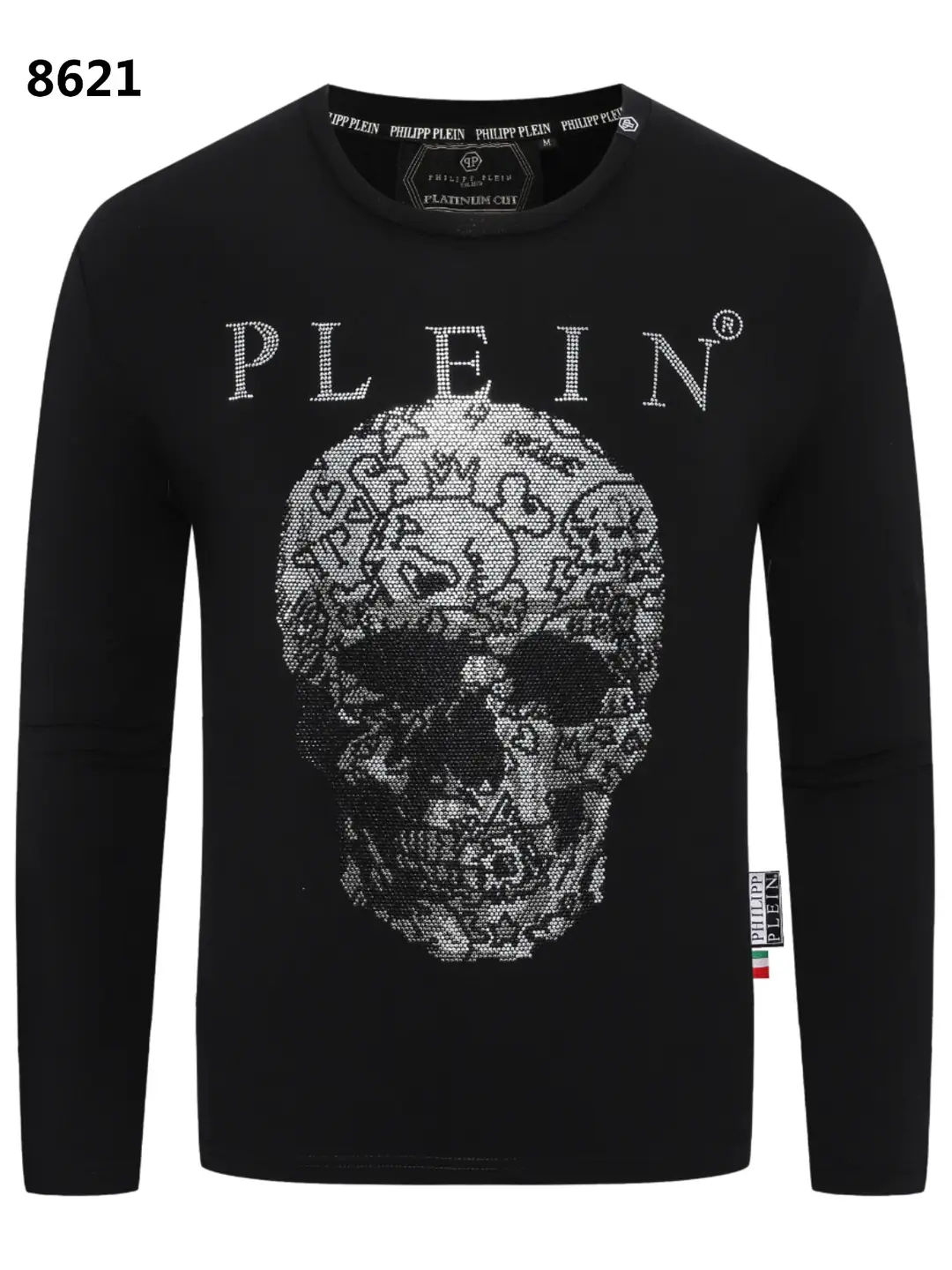 Autumn and Winter American Style Trendy Crew Neck Sweatshirt for Men with Pp Skull Rhinestone Print, Fashionable Slim Fit Casual Top