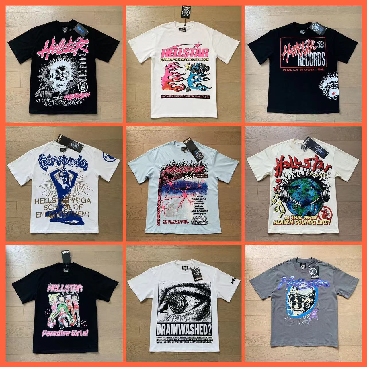 Trendy Hell Star Ins Style Retro Print Top Unisex Casual Trendy Pure Cotton Washed Short Sleeve T-Shirt