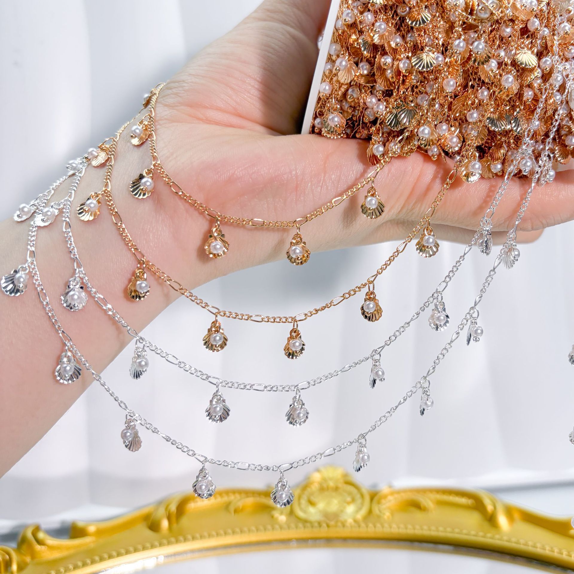 Chain DIY Pearl Shell Chain Pure Copper Color-Preserving Bracelet Necklace Accessories Handmade Pearl Chain Decoration Materials
