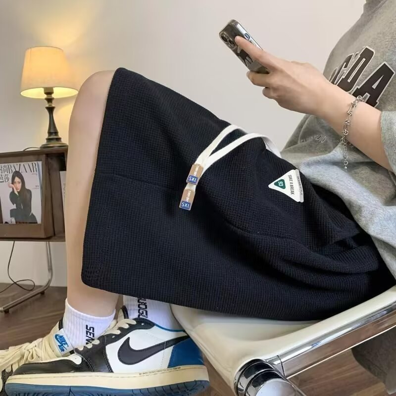Trendy Waffe Shorts Men's Summer Thin Loose Beach Sports Pants Trendy Brand American Style High Street Pants