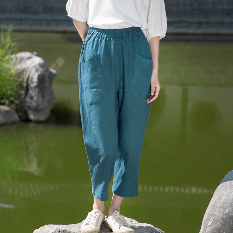 26 Summer Artistic Solid Color Patchwork Linen Slimming Casual Harem Pants Versatile Thin Women's Seven-Quarter Trousers