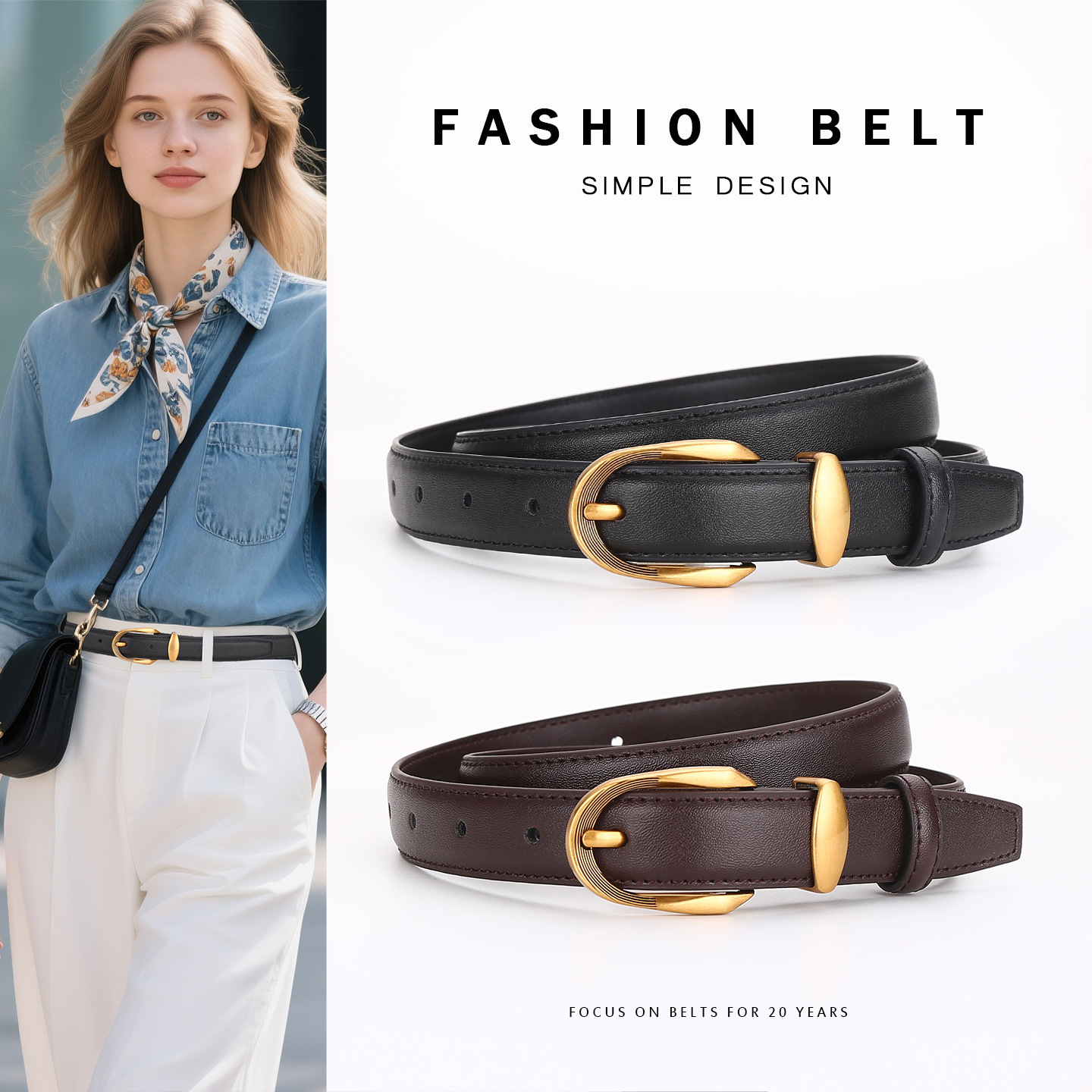 Women's Genuine Leather Pin Buckle Belt, Korean Style Fashion Versatile Belt for Jeans and Coats, Ladies' Second-Layer Cowhide Belt