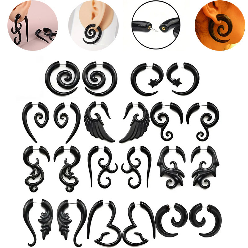 European and American acrylic fake earrings Black shaped ear studs personalized earrings stainless steel rod symmetrical piercing jewelry