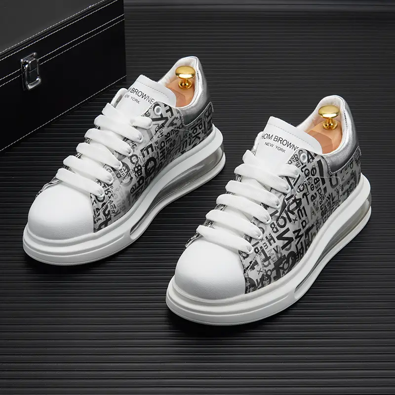 Men's Shoes Internet Celebrity White Shoes 2025 Spring and Summer New arrival Air Cushion Hidden Heel Shoes Men Breathable Thick Sole Platform Shoes Sneakers
