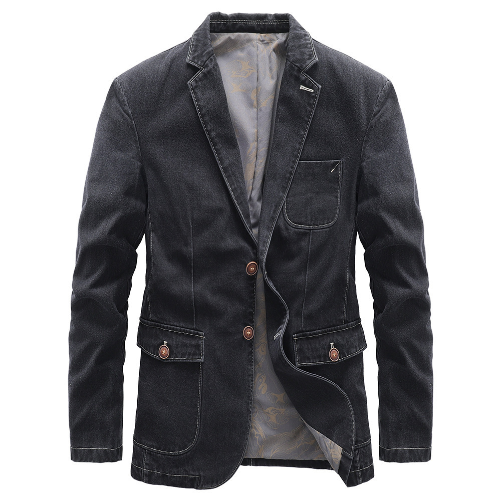 Spring and Autumn Denim Jacket Business Casual New Cross-border Jacket Men's Thin Young and Middle-aged Handsome Slim-fit Small Suit