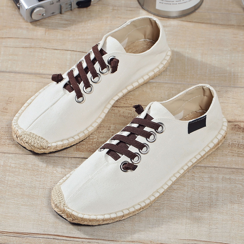 Fashion Solid Color Straw Fisherman Flat Lazy Casual Linen Shoes Breathable Men's Linen Shoes Breathable Canvas Shoes