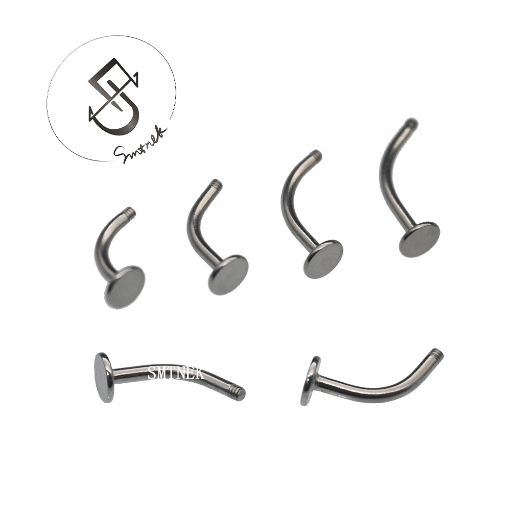 SMTNEK titanium steel external thread bent rod flat bottom nail lip nail earring stainless steel piercing jewelry