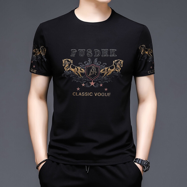 Summer New Short-Sleeved Tops, Fashionable Printed T-Shirts, Simple Trendy Tops, Youth Men's Half-Sleeved Printed Sweatshirts