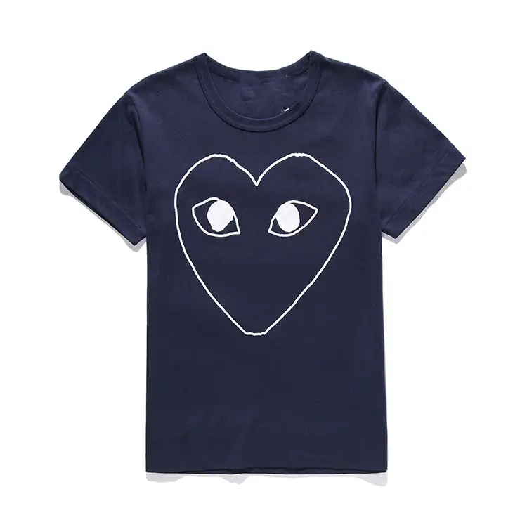 Heiplay Japanese Fashion Brand Short-sleeved T-shirt Pure Cotton Round Neck Peach Heart Men's and Women's Dark Blue White Line Heart Love Couple