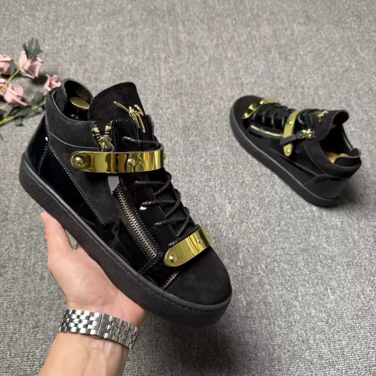 Men's Shoes Autumn New High Barrel Casual Shoes Hardware Velcro Trendy Versatile Board Shoes Genuine Leather Men's Shoes Winter Cotton Shoes