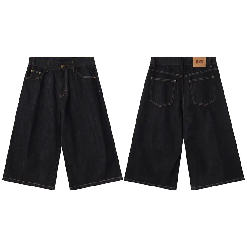 LKTM Men's# Summer American Washed Original Bull Denim Cropped Pants Men's and Women's Couples All-match Wide-leg Straight Pants