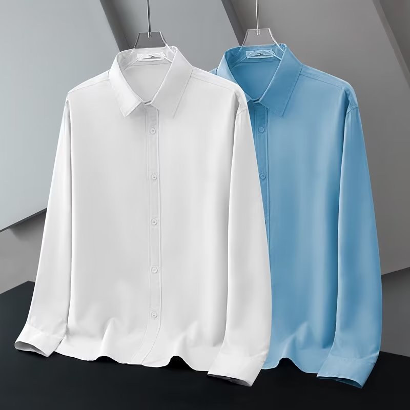 White Shirt Men's Long-sleeved Korean Fashionable Handsome Casual Shirt Slim-fit Long-sleeved Business Dress Shirt Black Top