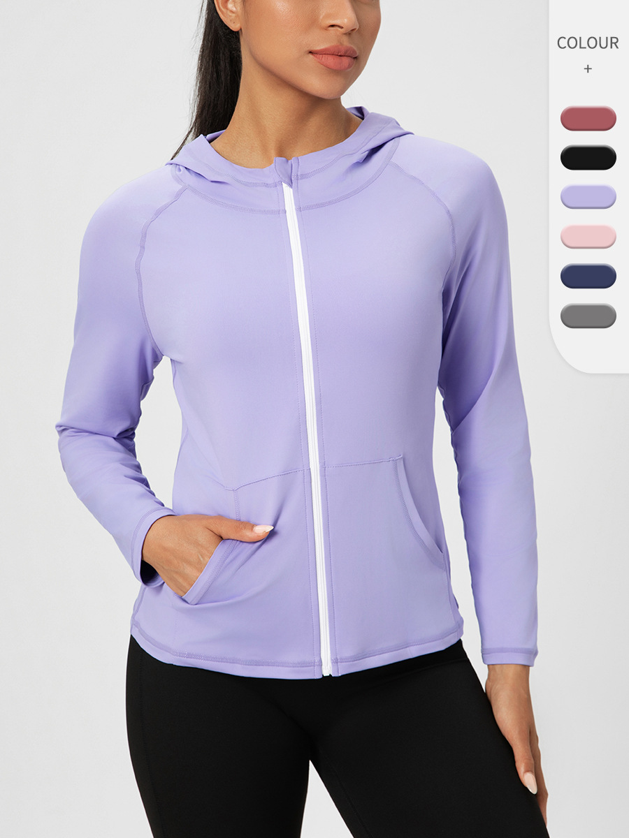 Women's Autumn and Winter Yoga Clothing Jacket Hooded Slim Fit Fitness Clothing Zipper Quick-Drying Running Sports Jacket 32624