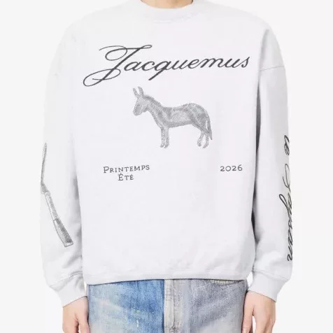 Korean Jacquemus long sleeved hoodie with American fun print, fashionable loose white donkey pattern casual top