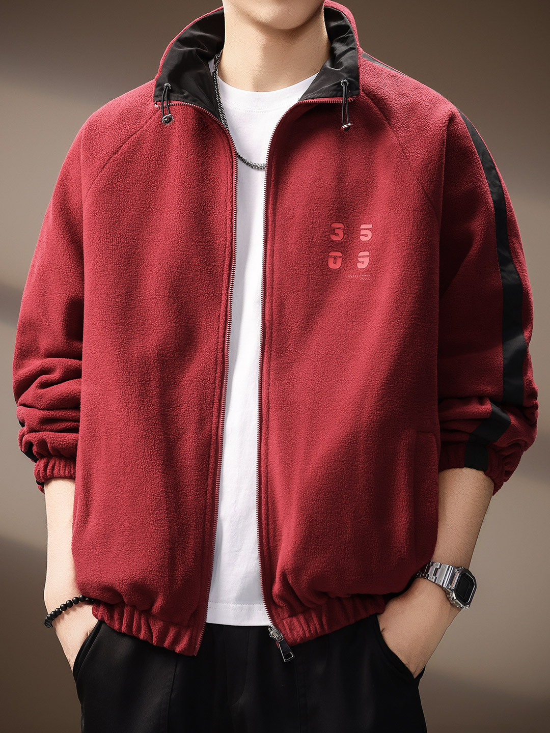 [Reversible] Trendy Brand Letter-Printed Workwear Jacket for Men, New Spring and Autumn Style, Loose Lamb Wool Coat
