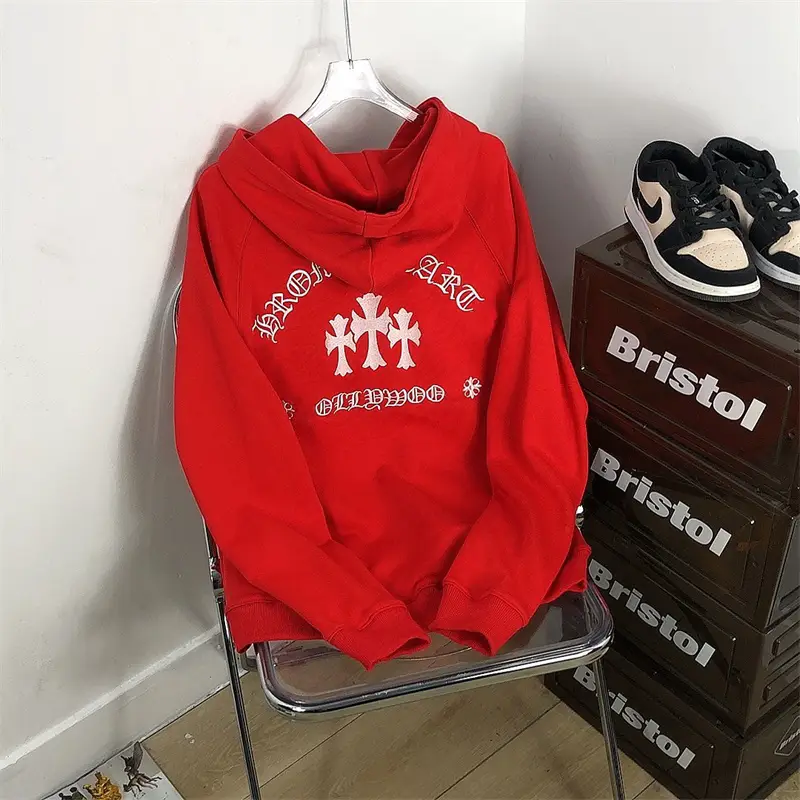 Ferrari Red Sweatshirt Festive New Year Embroidery Double Zipper Loose Thin Unisex European and American Style Cross Trendy Jacket
