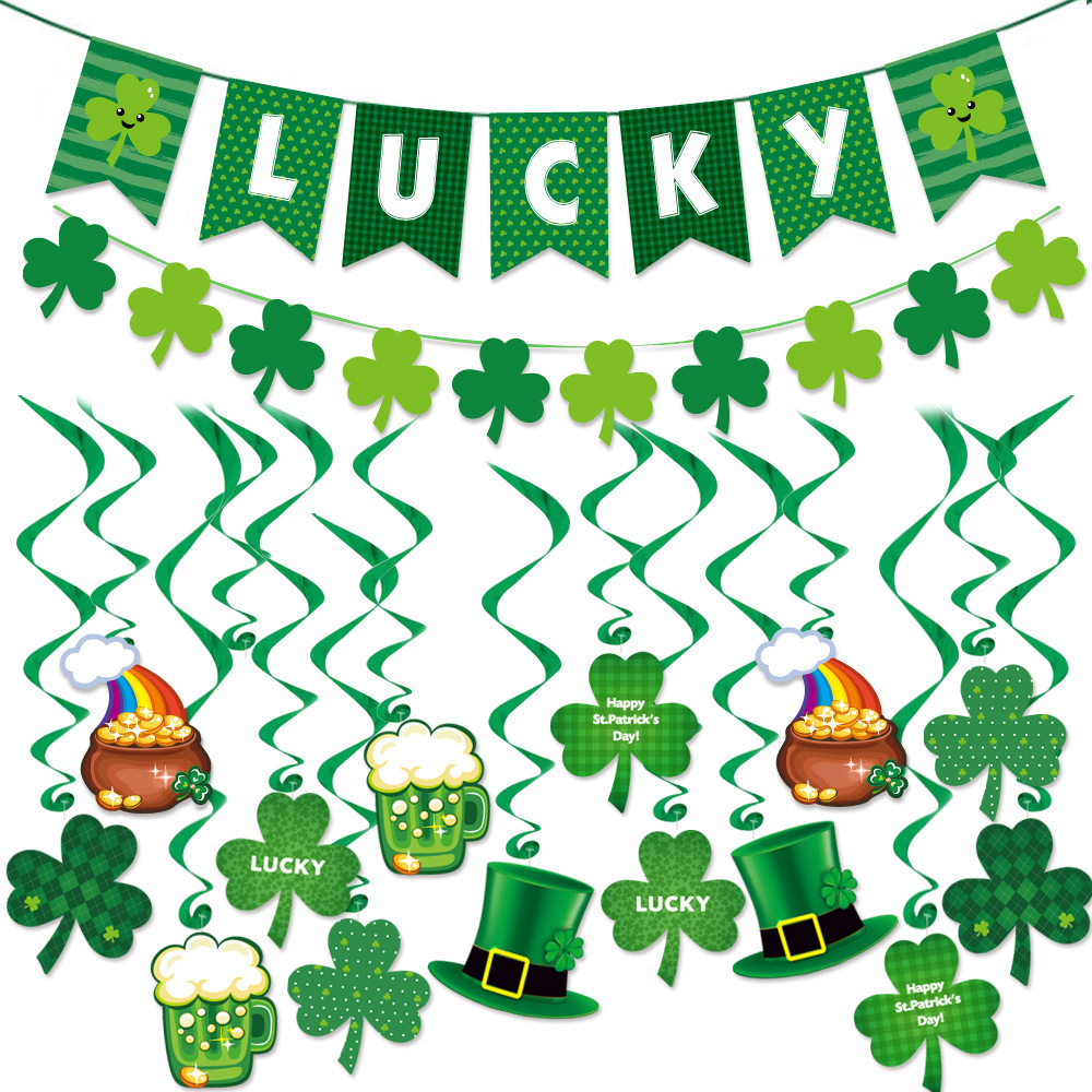 St. Patrick's Holiday Party Decoration Clover Flower Irish Flag Beer Hanging Ornaments Wholesale Custom