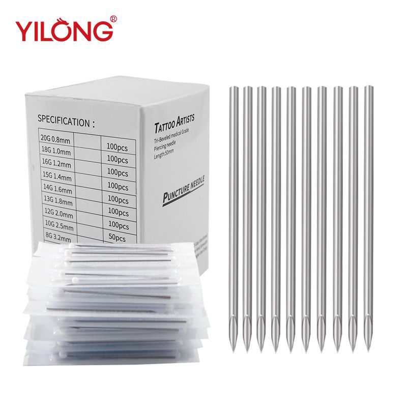 Yilong Tattoo Piercing Needle Cross-Border Disposable Piercing Needle Piercing Jewelry Tools Nose Nail Lip Nail 14G16G Wholesale