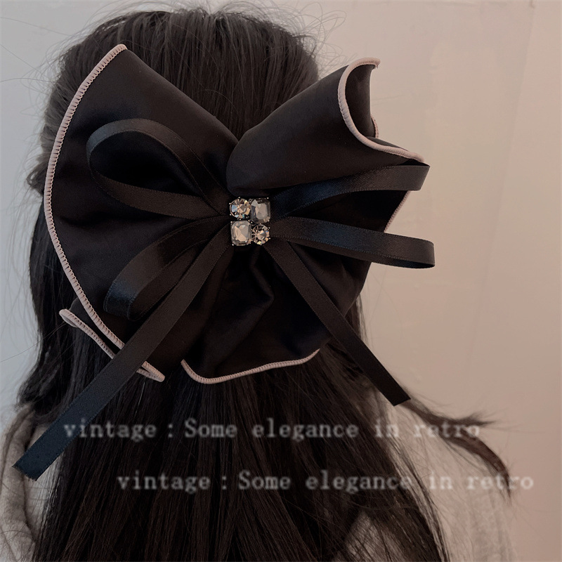 French retro high-grade black bow brooch elegant elegant shirt collar flower hairpin multi-purpose corsage