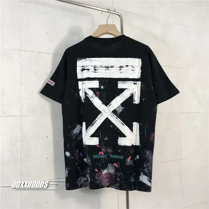 Awesome Classic Changsheng Fireworks Splashed Ink Print Couple Outfit Direction Arrow Geometry Loose Fashion Short Sleeve T-Shirt