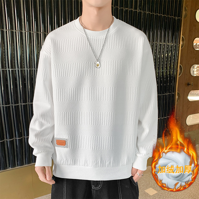 Plush Sweatshirt Men's Autumn and Winter 2025 K-Style Trbottomy Brand Pure Color Super Soft Velvet Warm Long-Sleeved Bottoming Shirt Jacquard Cloth