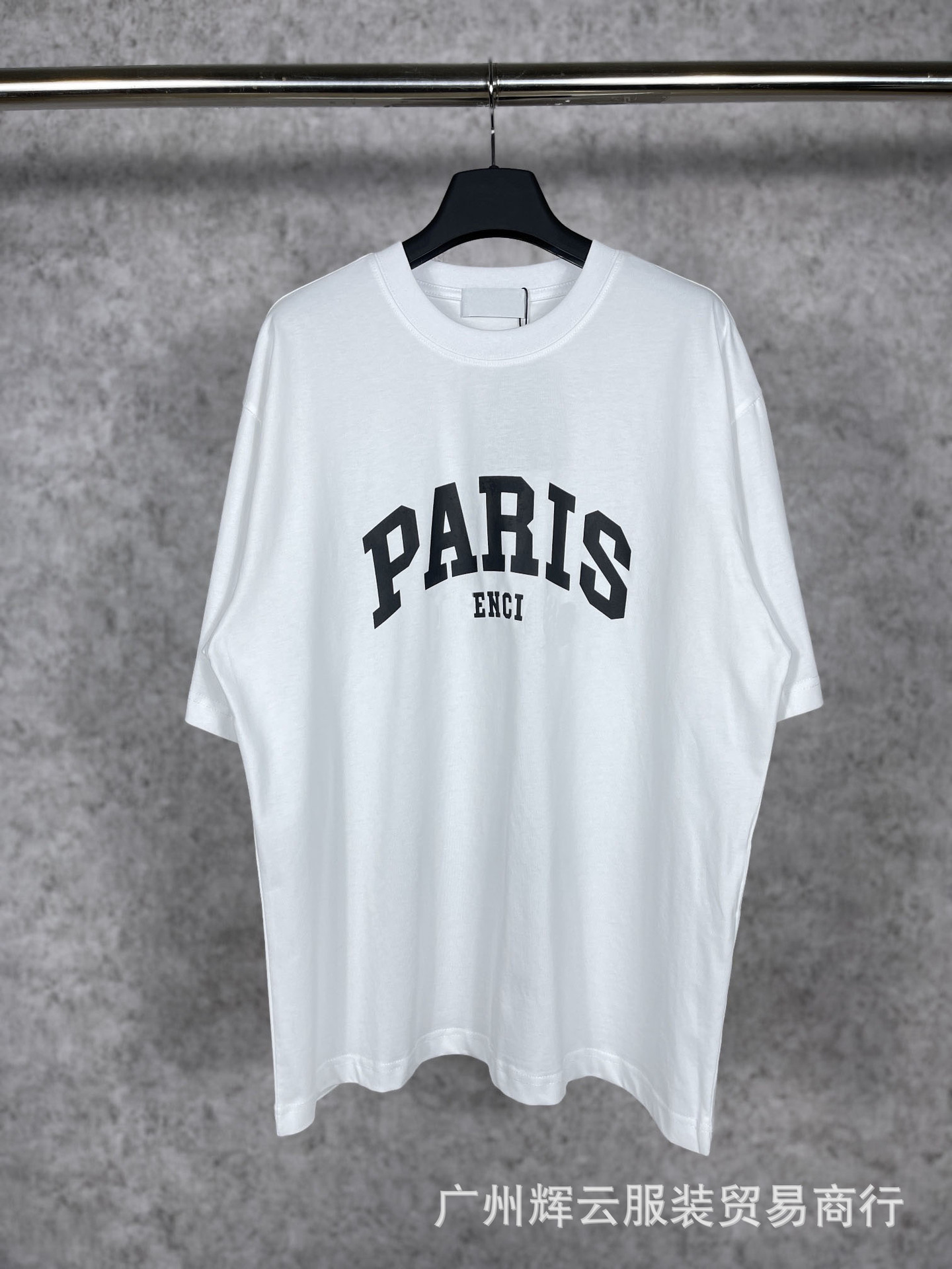 Real shot high cost performance B's front printed PARIS printed short sleeve T-shirt trendy retro street fashion men's and women's same short sleeve