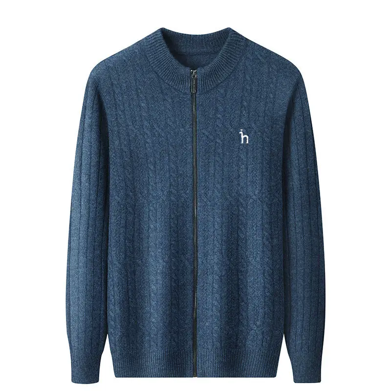 Hazzys Haggis Sweater Cardigan Collar Jacquard Jacket Warm Wool 100 Autumn and Winter Middle-aged Knitwear