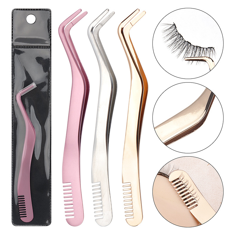 Wholesale beauty tools with holster stainless steel with comb eyelash tweezers grafting false eyelash auxiliary