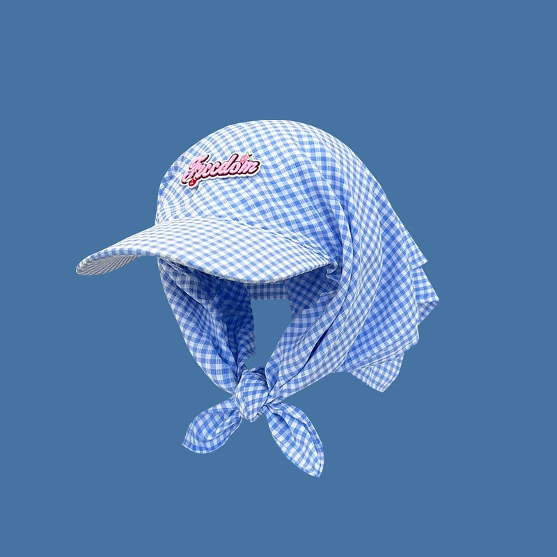 Plaid Headscarf Hat Niche Sunshade Baseball Cap for Women Spring and Summer Outdoor Face-Covering Sweet Hip-Hop Style