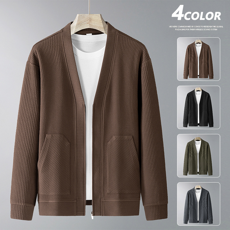 Knitted V Neck Cardigan Jacket for Men 2025 Spring & Fall New Japanese Style Style Pure Color Loose Casual Versatile Jacket