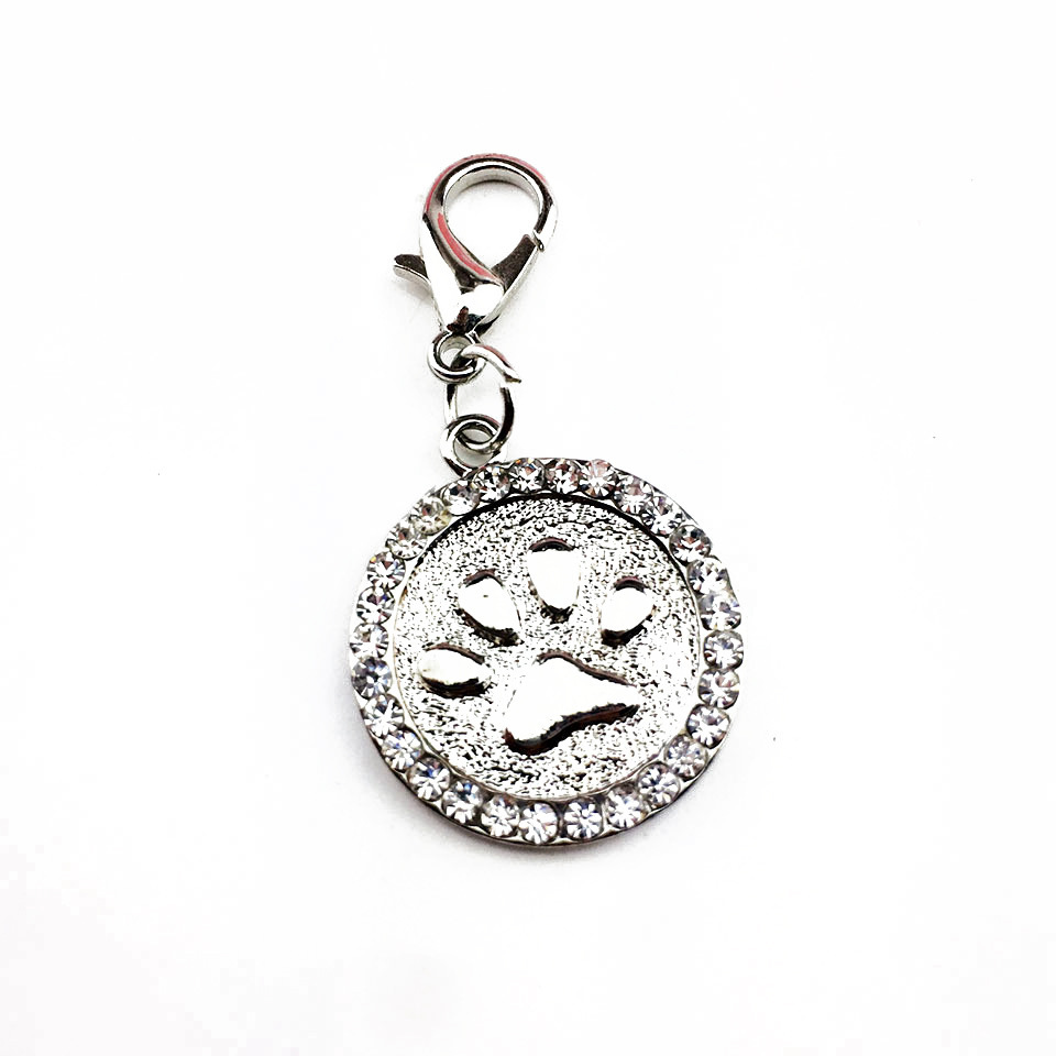 Cross-Border E-Commerce Pet Dog Accessories Small Dog Tag Diamond Paw Print Accessories Collar Dog Tag Pendant
