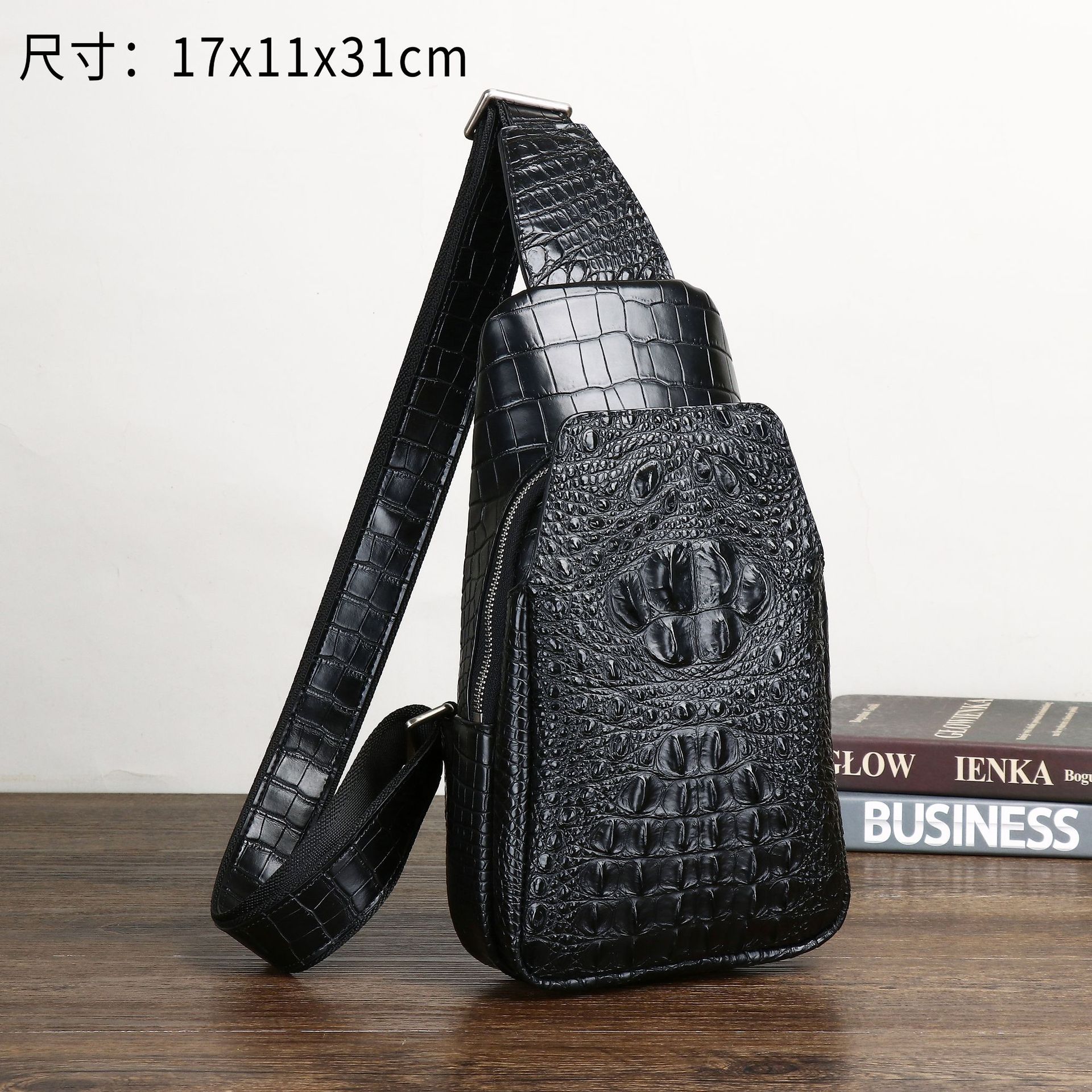 Crocodile Bone Skin Chest Bag Men's Classy Single Shoulder Crossbody Bag 2024 New Chest Bag Large Capacity Trendy Brand Men's Bag Factory