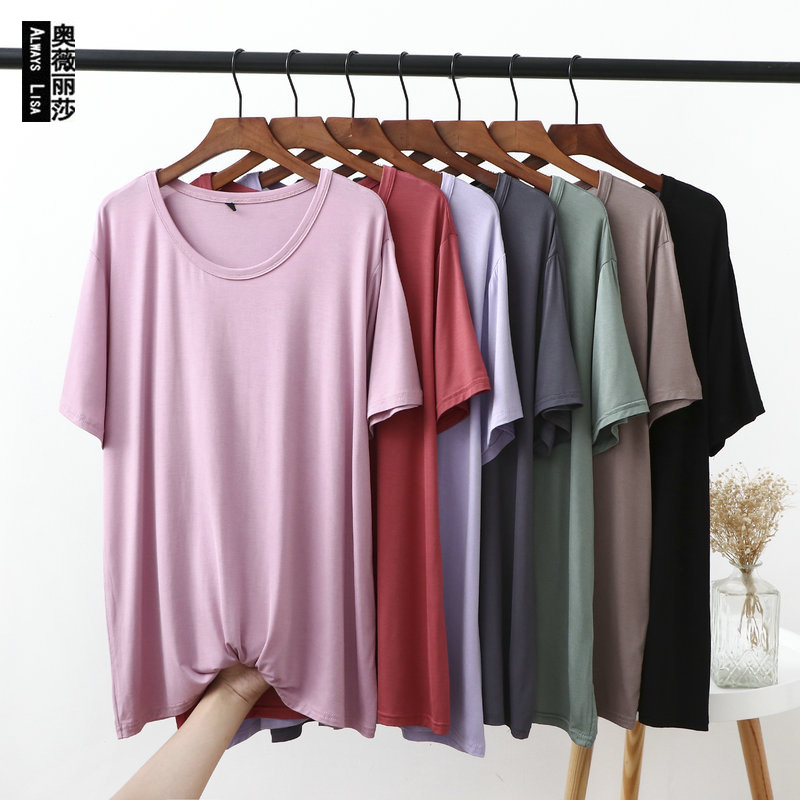 In the spring and summer of 2022, Korean version of short-sleeved modal T-shirt for women's clothing is loose and large size round neck base shirt for plump girls