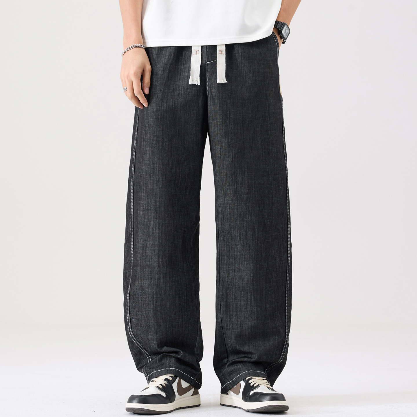 5303 | Plus-Size Men's Summer New Lyocell Curved-Leg Jeans, Loose, Lightweight, Stretchy Straight-Leg Pants