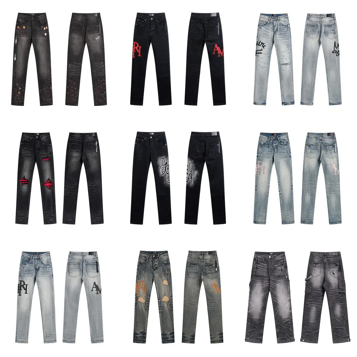 European and American High-Quality New Cross-Border Am High Street Ripped Slim-Fit Skinny Stretch Jeans for Men and Women Couples Loose Trendy