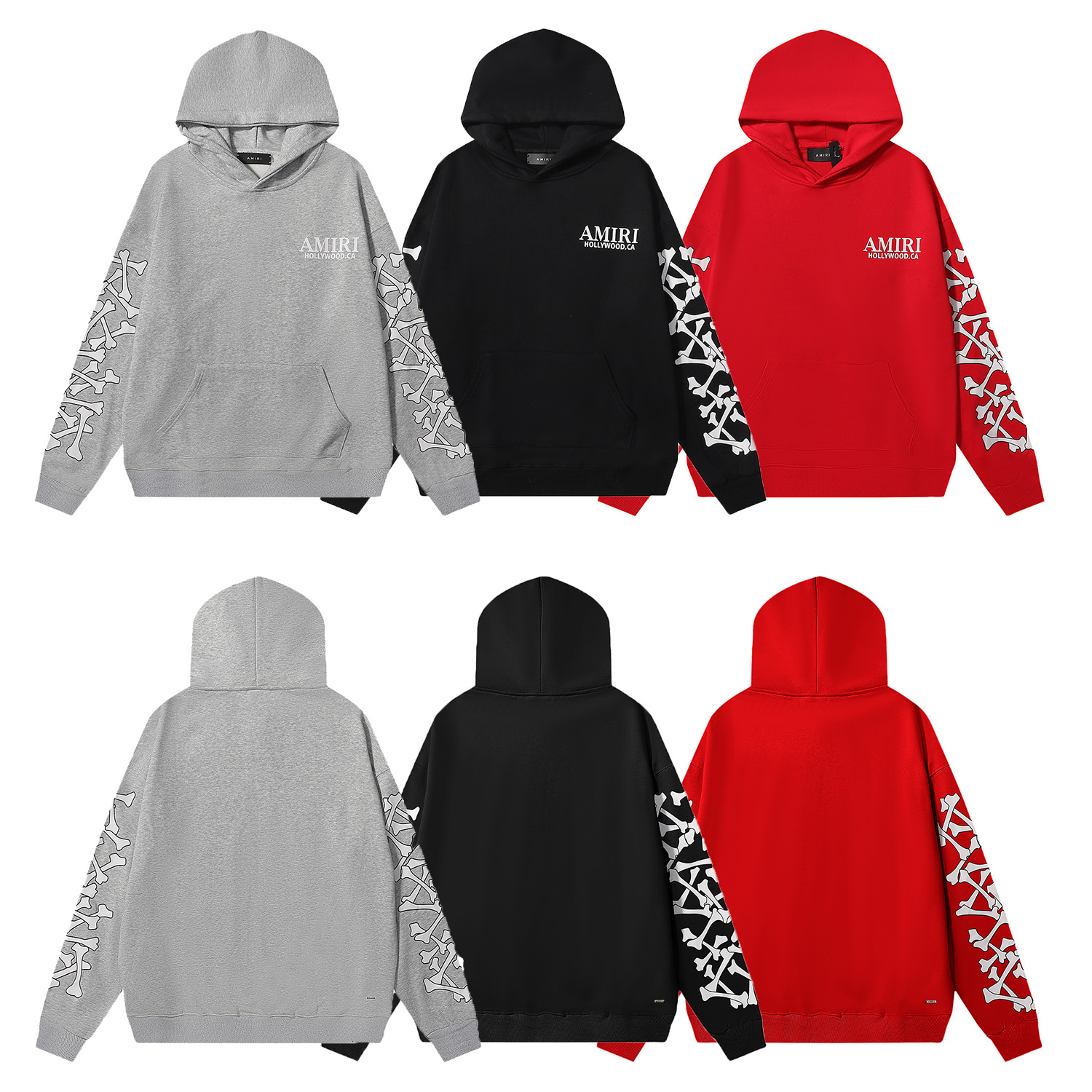 Cross-border American Style New AMI Bone Pattern Logo Printed Hoodie Men's and Women's Retro Hooded QC 写真 1688 Qualit.ly