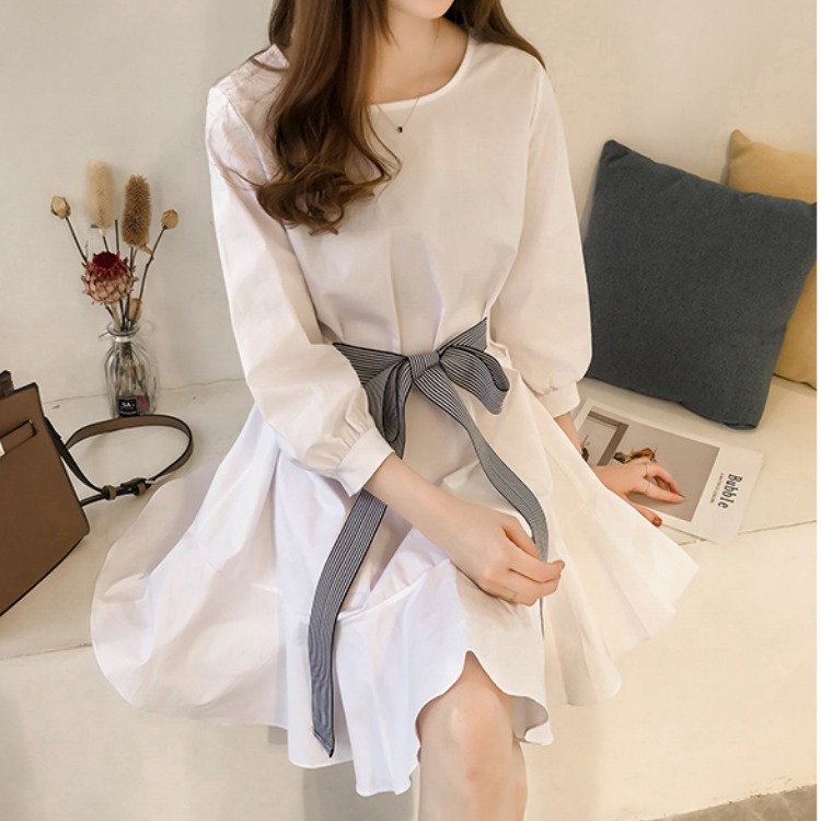 In-Stock 2026 Early Autumn New Women's Fashion Elegant Tie-Waist Bow Dress Gentle Girl Short Dress Trendy