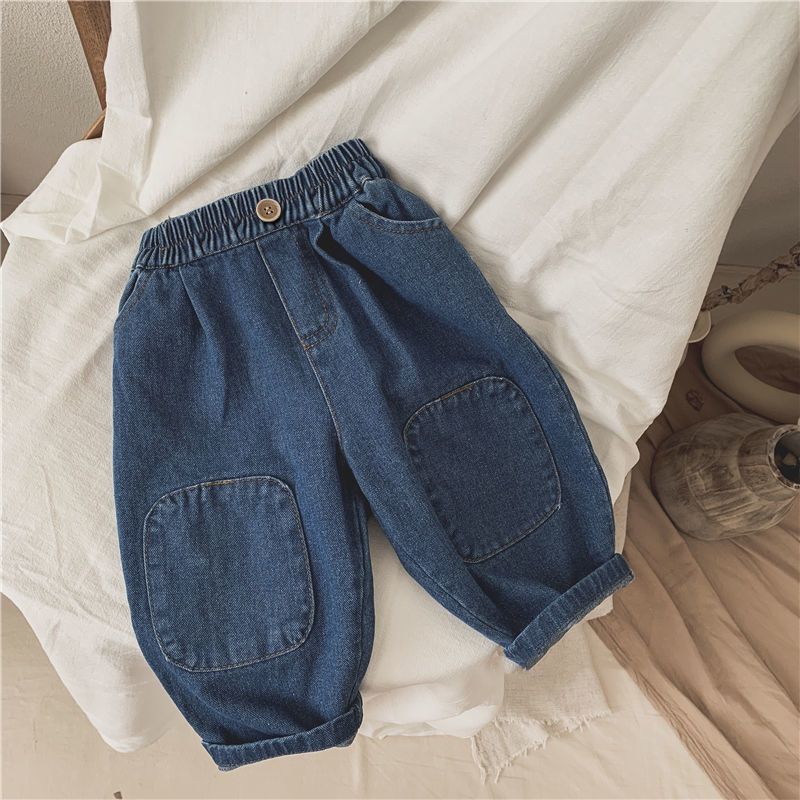 Spring and Autumn Men's and Women's Children's Wear Jeans Baby's Western Style Children's Personality Trendy Brand Korean Style Patched Turnip Harem Pants