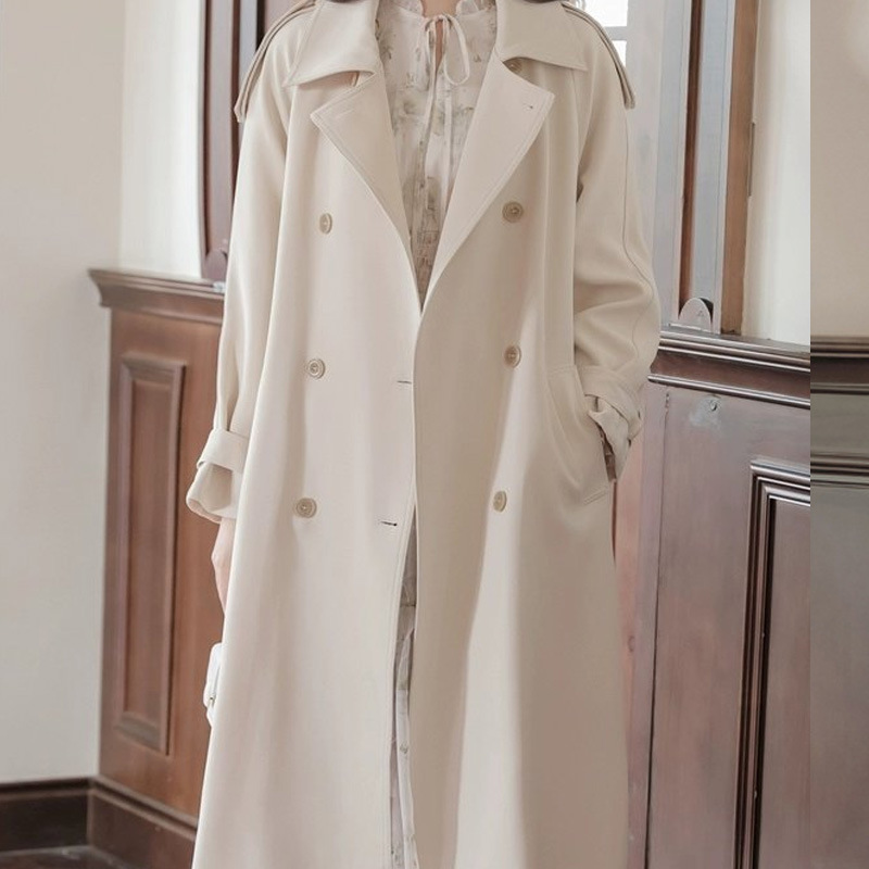 Large Lapel Elegant Coat Coat Women's Spring and Autumn 2024 New Double-breasted British Style Coat Mid-length