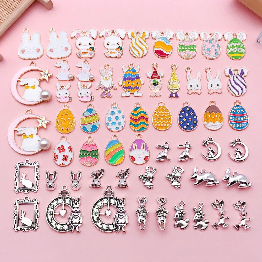 Mix 56 Easter Egg Rabbit Alloy Pendant Pendant DIY Jewelry Accessories Material Necklace Cross Border