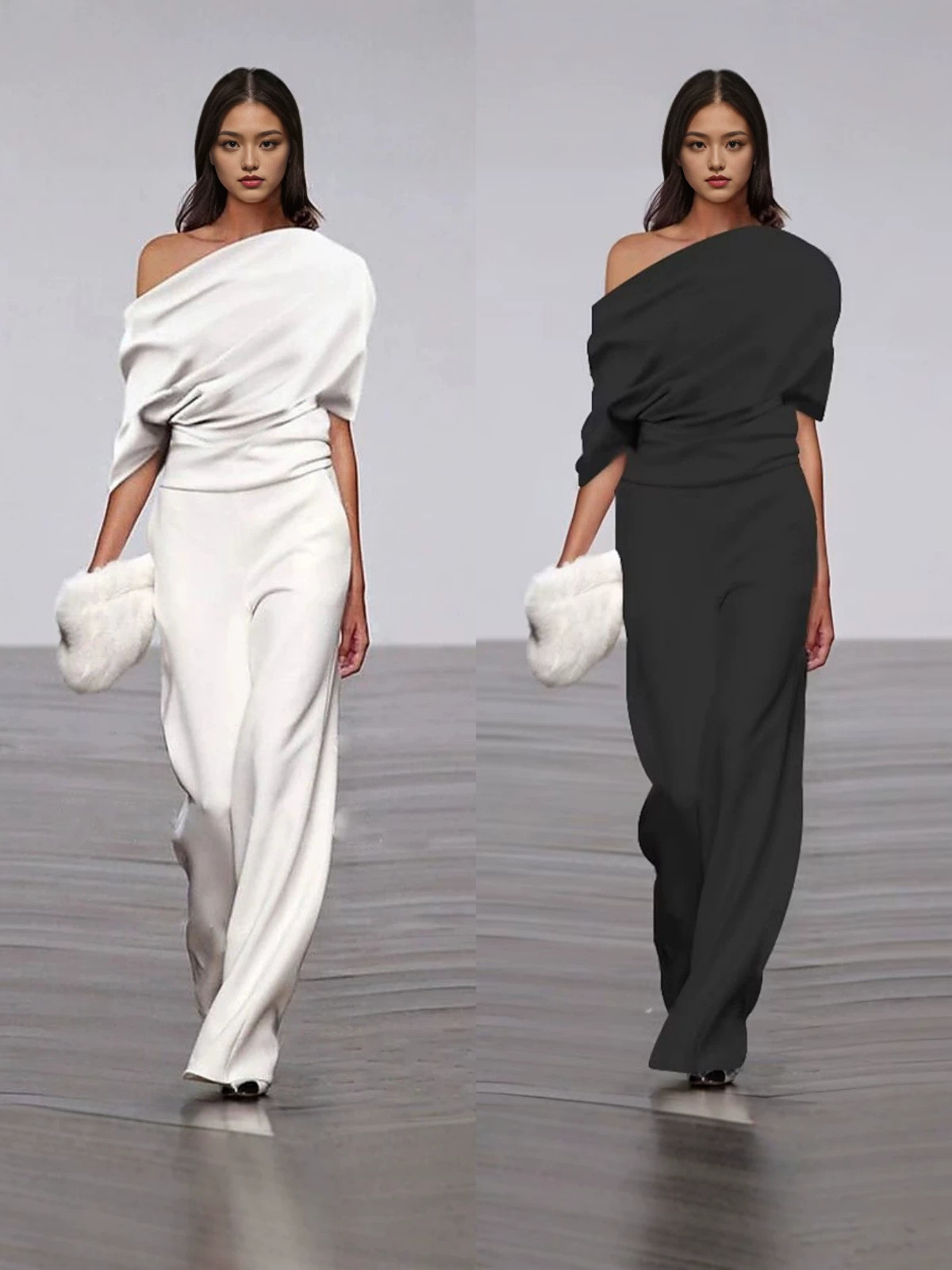 23 Spring European and American Cross-Border Foreign Trade Women's Jumpsuit, One-Shoulder, Waist-Cinching, Loose Casual Home and Work Jumpsuit