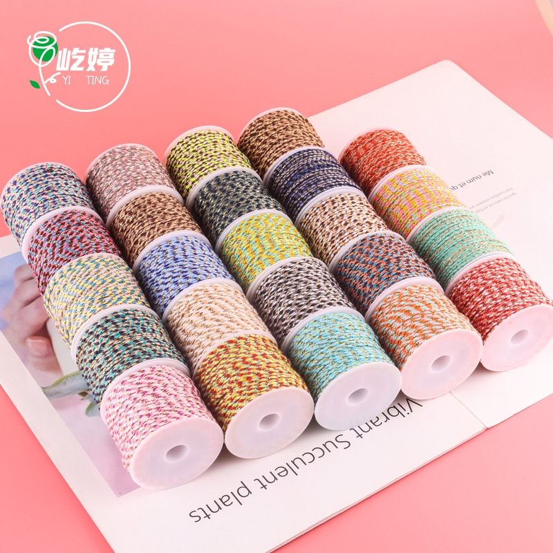 Gold-added four-strand three-flower cotton thread Xingyue Bodhi Xizang-style braided rope hand-rubbed text play thread non-elastic wear-resistant braided cotton rope